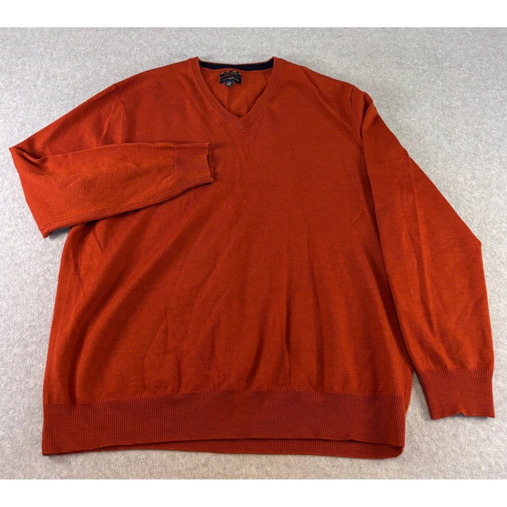 Club Room Estate Merino Wool V-Neck Sweater Mens XL  Orange Pullover